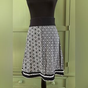 Prana Lisette Skirt Black White Mixed Print A-Line Organic Cotton - Size S